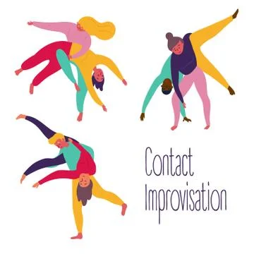 Set of contact improvisation, theatrical exercise Stock Illustration