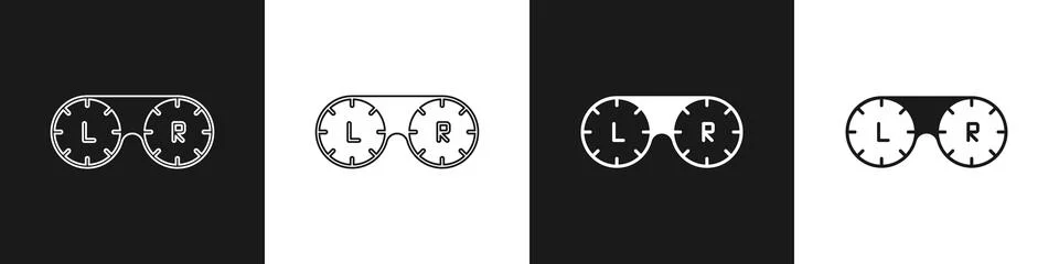 Set Contact lens container icon isolated on black and white background. Eyesight Stock Illustration