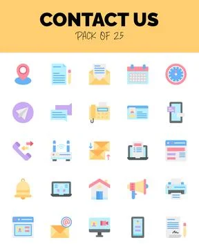 Set of  contact us flat icons for logo &amp; web. Vector illustration Stock Illustration