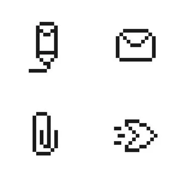 Set of contact us icon. Black and white email icon pixel art collection Stock Illustration