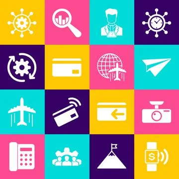 Set Contactless payment, Car DVR, Paper plane, Scientist and test tube, Credit イラスト素材