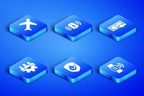 Set Contactless payment, Plane, Waterproof, Project team base, Voice assistant Stock Illustration