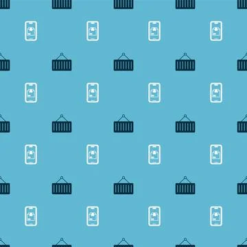 Set Container on crane and Mobile app delivery tracking on seamless pattern Illustrazione stock