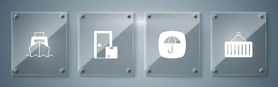 Set Container on crane, Delivery package with umbrella, Home delivery services Stock Illustration