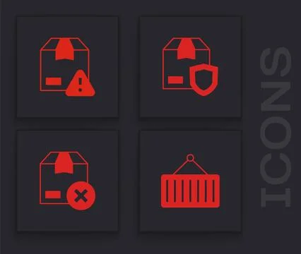 Set Container on crane, Delivery security with shield, and Carton cardboard box Stock Illustration