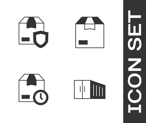 Set Container, Delivery security with shield, Cardboard box clock and Carton Illustrazione stock