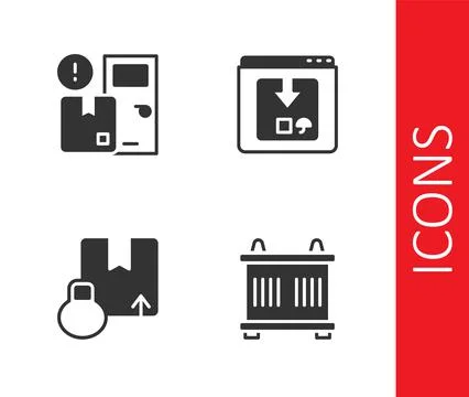 Set Container, Home delivery services, Carton cardboard box and Online app tr Stock Illustration