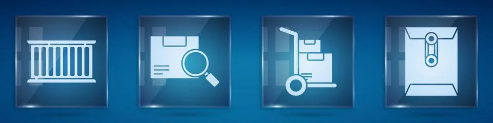 Set Container, Search package, Hand truck and boxes and Envelope. Square glass Stock Illustration
