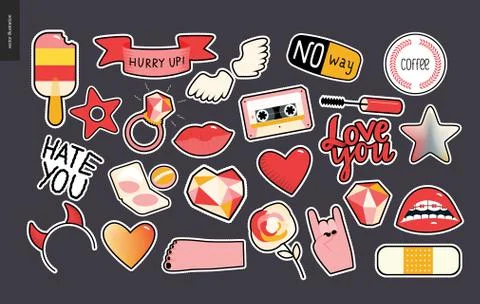 Set of contemporary girly patches elements Stock Illustration