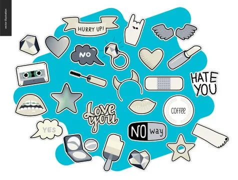 Set of contemporary girly patches elements 스톡 일러스트