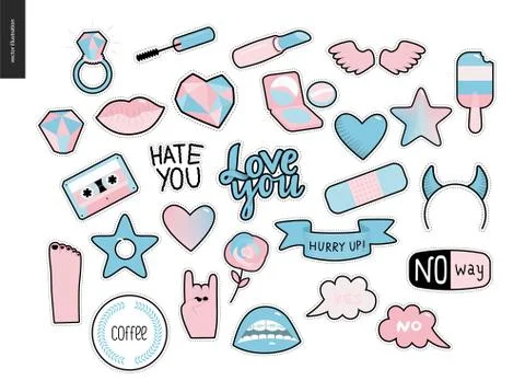 Set of contemporary girly patches elements Stock Illustration