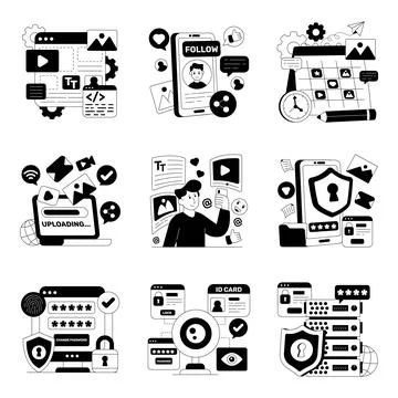 Set of Content Creation and Security Solid Illustrations Stock-Illustration