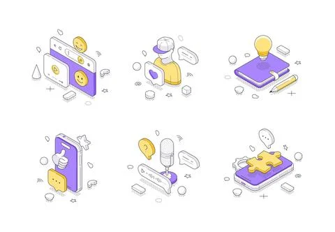 Set of content creation icons for digital marketing, blogging, and social med Stock Illustration