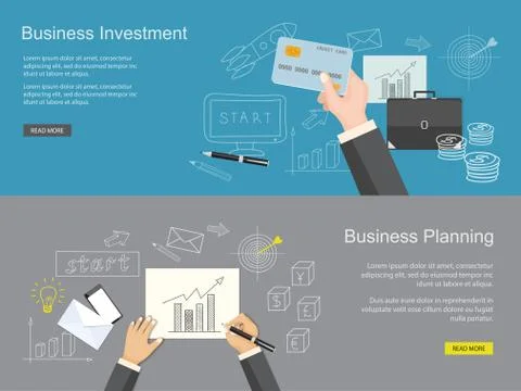 Set of content for website of  business planning and investment Stock Illustration