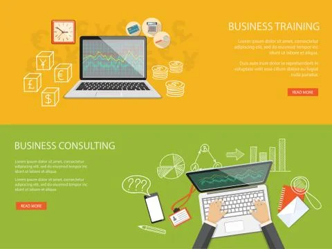 Set of content for website of  business training and consulting Stock Illustration