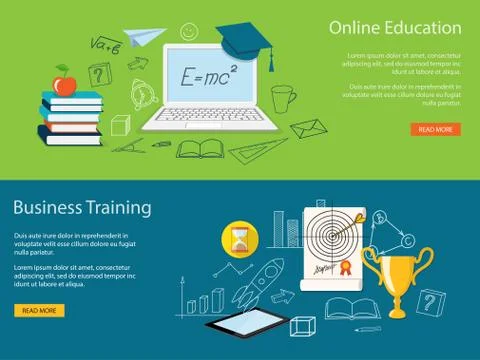 Set of content for website of online  education and business training Stock Illustration