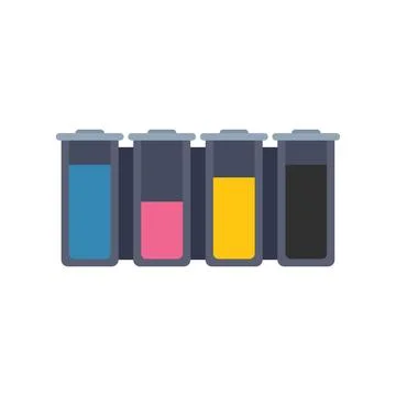 Set of continuous ink supply system cartridges showing ink levels Stock Illustration