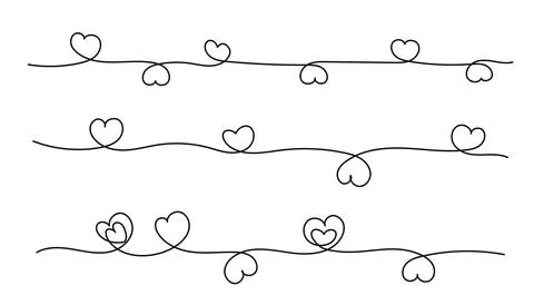 Set of continuous line heart border on white background for valentines day... Stock Illustration