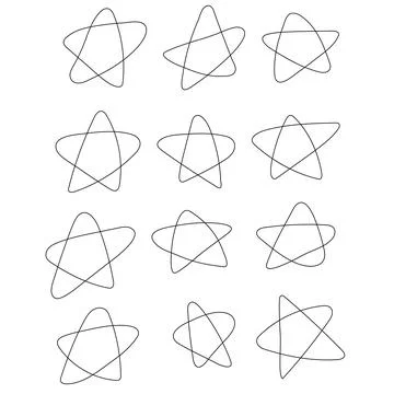 Set of continuous line stars in hand drawn doodle childish style. Vector Stock Illustration