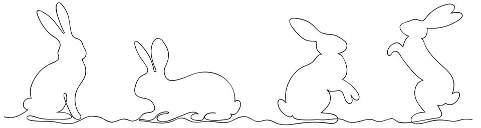 Set of continuous one line art Easter bunny Stock Illustration