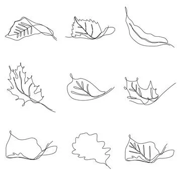 Set of continuous one line illustration of autumn tree leaf Stock Illustration