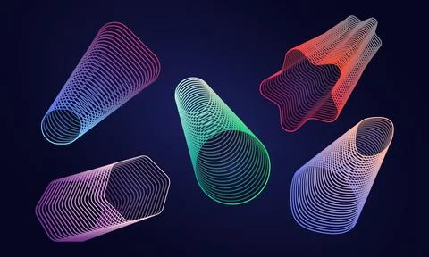 Set of contour abstract figures. Collection of elongated linear geometric shapes Illustrazione stock