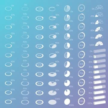 Set of contour isometric progress bars with percentages Stock-Illustration