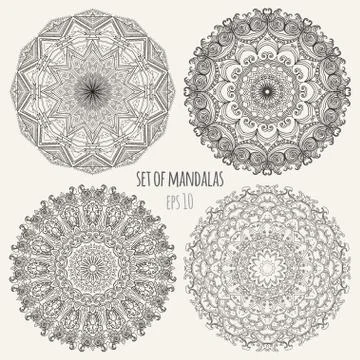Set of contour mandalas Stock Illustration