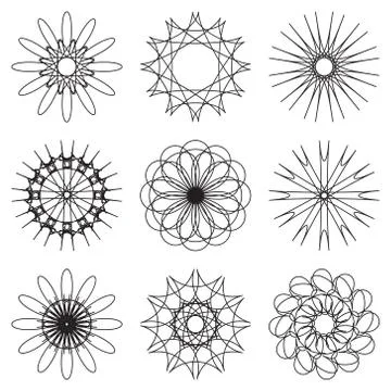 Set of contour spirographic symbols. vector illustration Stock Illustration