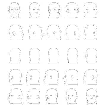 Set with contours of a man's head in different positions from black lines Stock Illustration