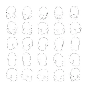 Set with contours of a man's head in different positions from black lines Stock Illustration