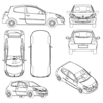 Set with the contours of a passenger car from different types of black lines Stock Illustration