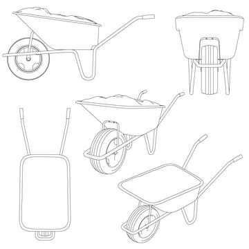 Set with contours of a wheelbarrow on two wheels for manual transportation of Stock Illustration