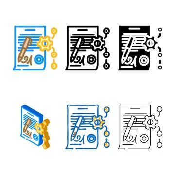 Set contract management business process color icon vector Stock Illustration