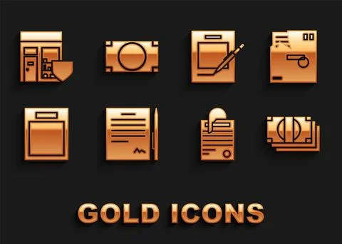 Set Contract with pen, Ordered envelope, Stacks paper money cash, File docu.. Stock Illustration