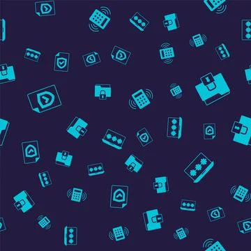 Set Contract with shield, Folder and lock, Security keypad access panel and Stock Illustration