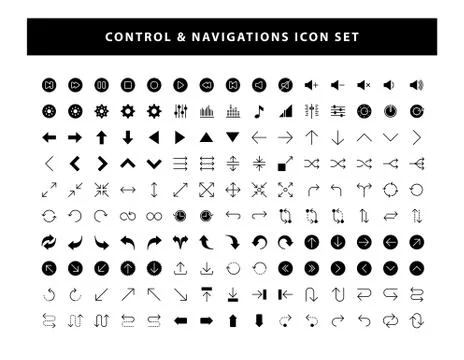 Set of Control and Navigations icon with glyph style design vector Stock Illustration