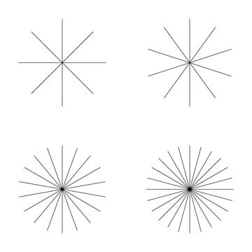Set of converging radiating lines burst icon, geometric sunburst element, sun Stock Illustration