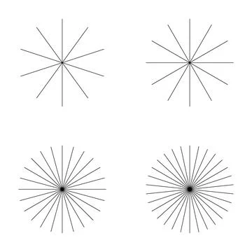 Set of converging radiating lines burst icon, geometric sunburst element, sun Stock Illustration