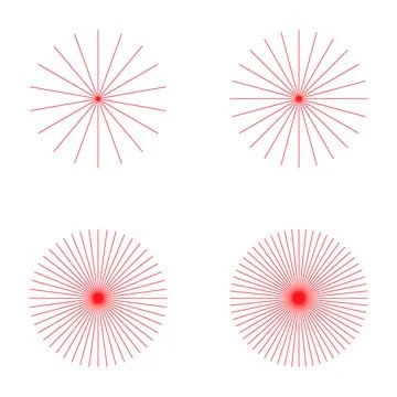 Set of converging radiating lines burst icon, geometric sunburst element, sun Stock Illustration
