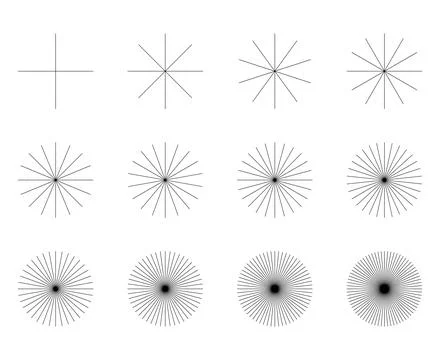 Set of converging radiating lines burst icon, geometric sunburst element, sun Stock Illustration