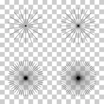 Set of converging radiating lines burst icon, geometric sunburst element, sun Stock Illustration