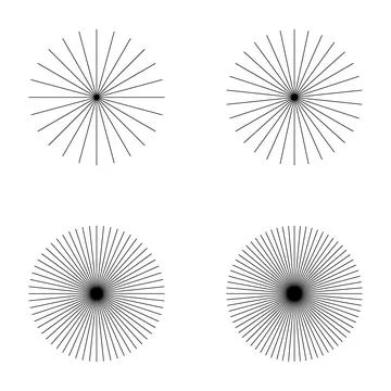 Set of converging radiating lines burst icon, geometric sunburst element, sun Stock Illustration