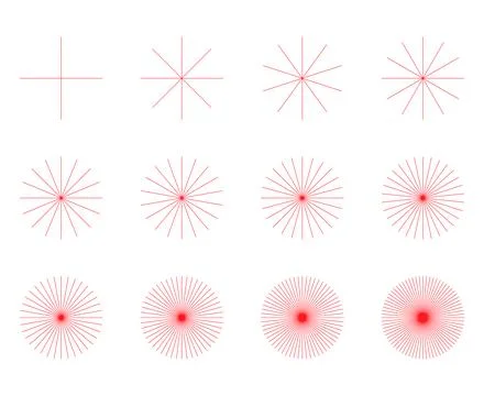 Set of converging radiating lines burst icon, geometric sunburst element, sun Stock Illustration