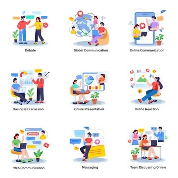 Set of Conversation Flat Illustrations Stock Illustration