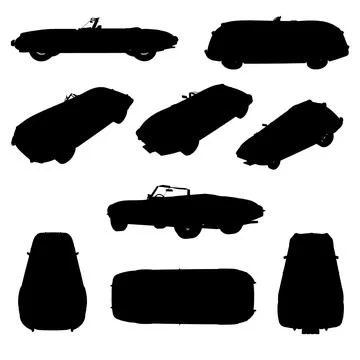 Set of Convertible car vector silhouette on white for vehicle branding, Stock-Illustration