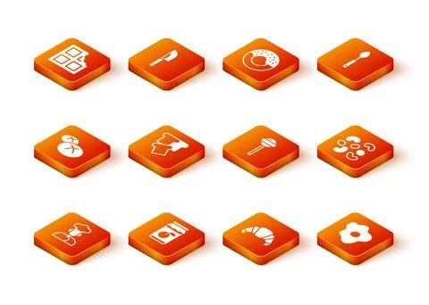 Set Cook, Jam jar, Bread loaf, toast, Croissant, Lollipop, Scrambled eggs and Stock Illustration