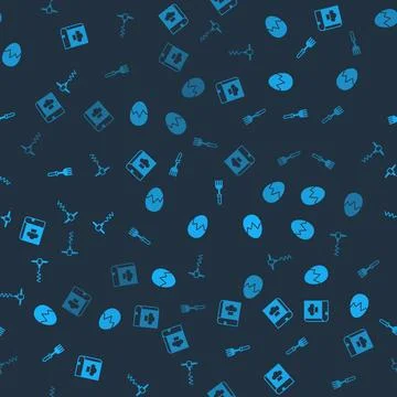 Set Cookbook, Broken egg, Fork and Wine corkscrew on seamless pattern. Vector Illustrazione stock