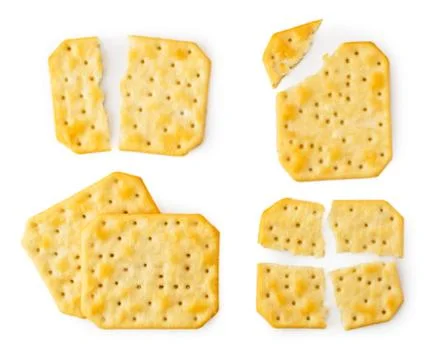 Set of cookie crackers broken and whole on a white background. The form of the Foto stock