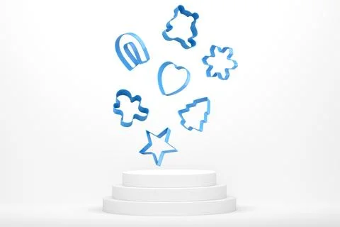 Set of cookie cutters float above podium with abstract background, symboliz.. Ilustração Stock